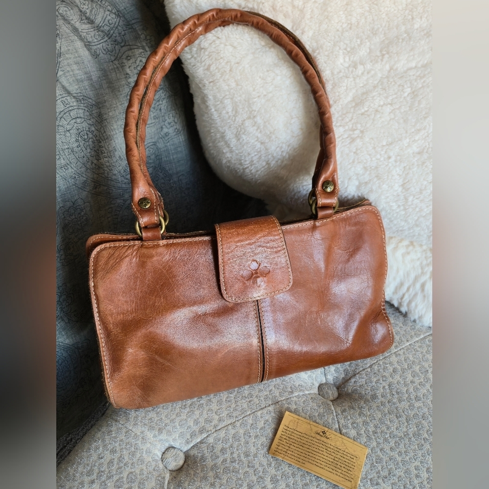 Patricia Nash Rienzo Satchel Handbag Full Grain Cognac Leather Vintage Style - Picture 1 of 16